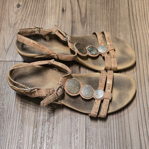 Vionic Park Noleen Wedge Comfort Sandals Gold Cork Strappy Medallion Womens Sz 8 - Picture 6 of 8